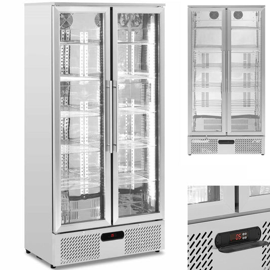 Royal Catering Bar fridge for drinks, 2-door, glass, 458 l, 295 W - silver