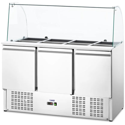 Royal Catering 3-door salad table with glass top 8x GN 368 l