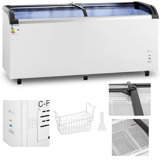 Royal Catering Glass chest freezer for frozen ice cream, 545 l, 252 W