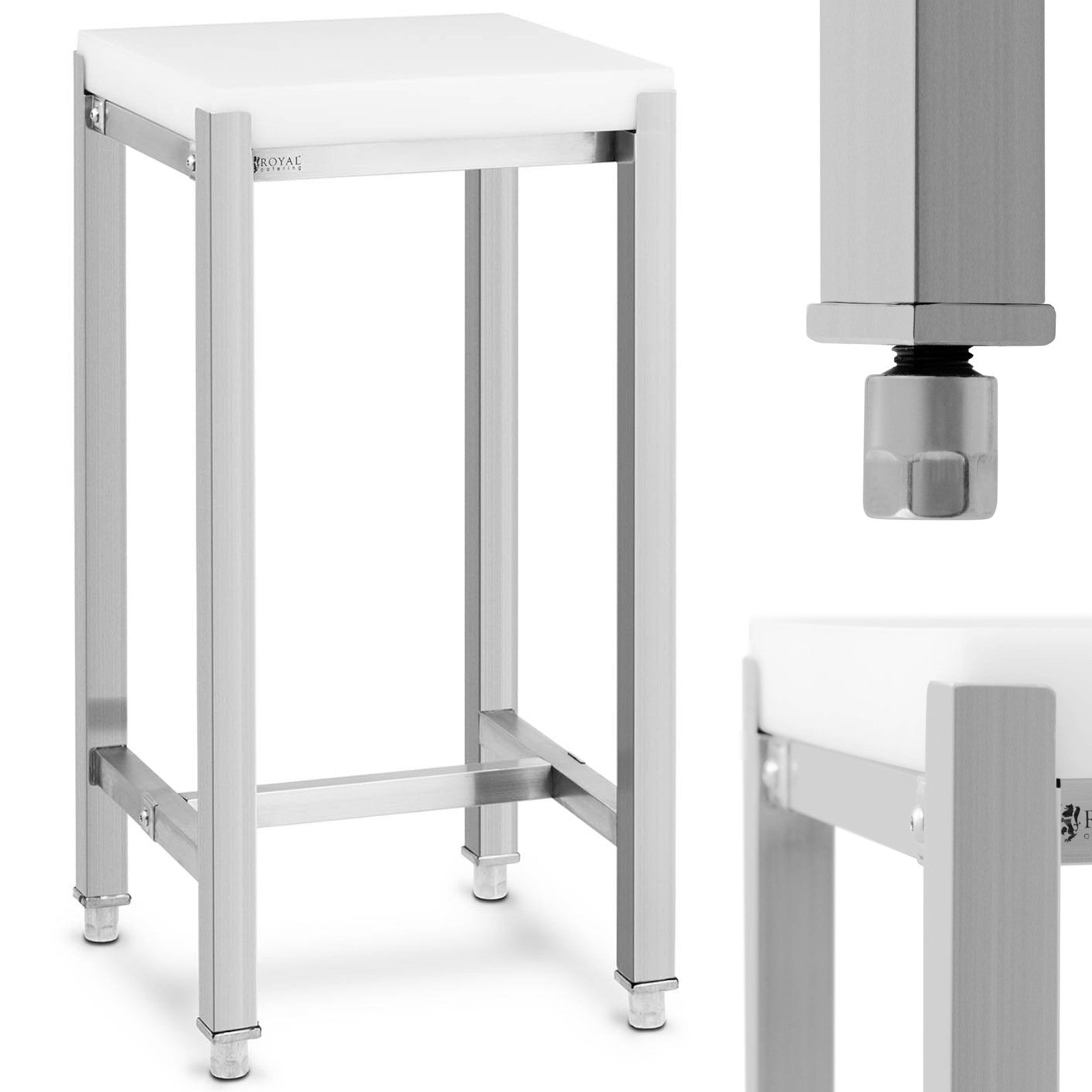 Royal Catering Butchering block made of polyethylene on a steel base, 40 x 40 x 80 cm