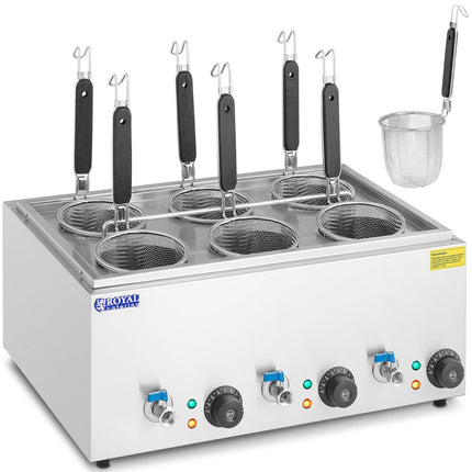 Royal Catering Pasta cooking water heater with taps 6 baskets 3 x 6,5 l 3000 W