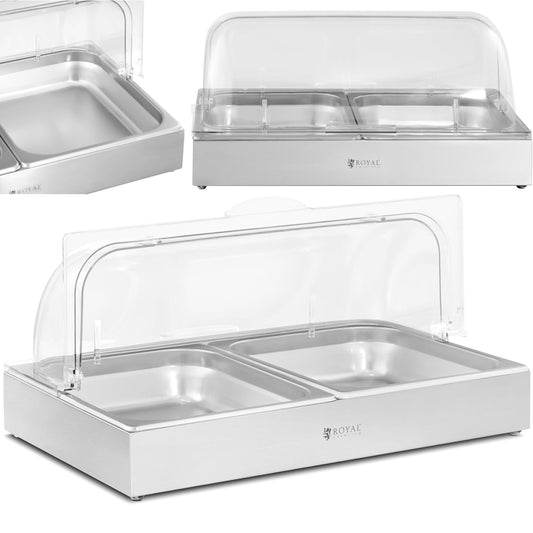 Royal Catering Breakfast buffet display cabinet with rolltop cover 2x GN 1/2 2x 4 l