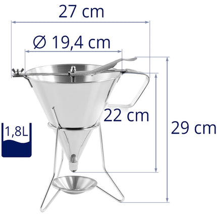 Dispenser gun funnel for stainless steel topping sauces + stand 3 nozzles 1.8 l