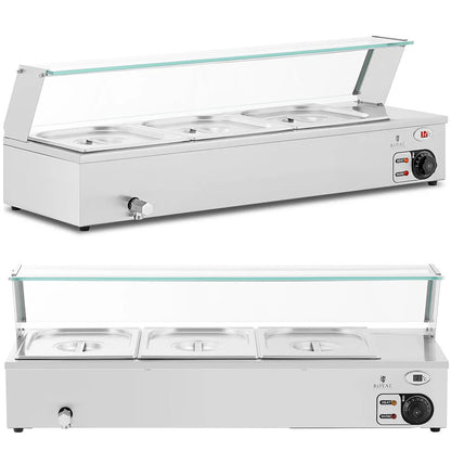 Royal Catering Bain marie food warmer heating buffet with cover 3 x GN 1/2 2000 W