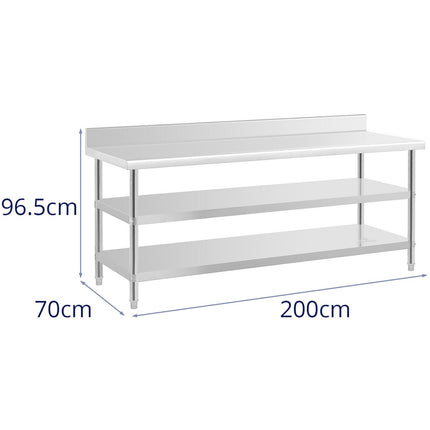 Royal Catering Worktop table steel stainless wall with a Rand 2 shelves 200x70cm – image 6
