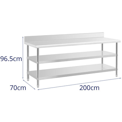 Royal Catering Worktop table steel stainless wall with a Rand 2 shelves 200x70cm – image 6