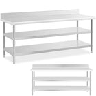 Royal Catering Worktop table steel stainless wall with a Rand 2 shelves 200x70cm