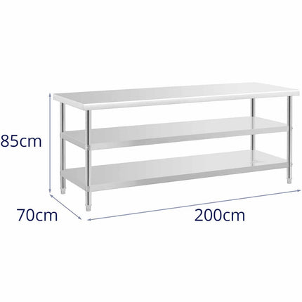 Royal Catering Kitchen table with 2 shelves, stainless steel, 200 x 70 cm – image 6