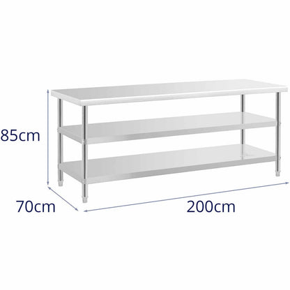 Royal Catering Kitchen table with 2 shelves, stainless steel, 200 x 70 cm – image 6