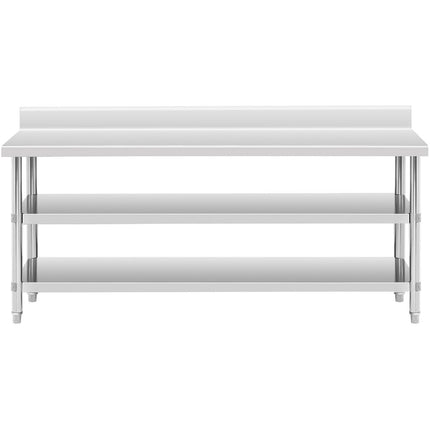 Royal Catering Worktop table steel stainless wall with a Rand 2 shelves 200x70cm – image 11