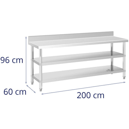 Royal Catering Worktop table steel stainless wall with a Rand 2 shelves 200x70cm – image 12