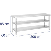 Tables – Table, stainless steel worktop with 2 shelves, 150x70cm - Carlat