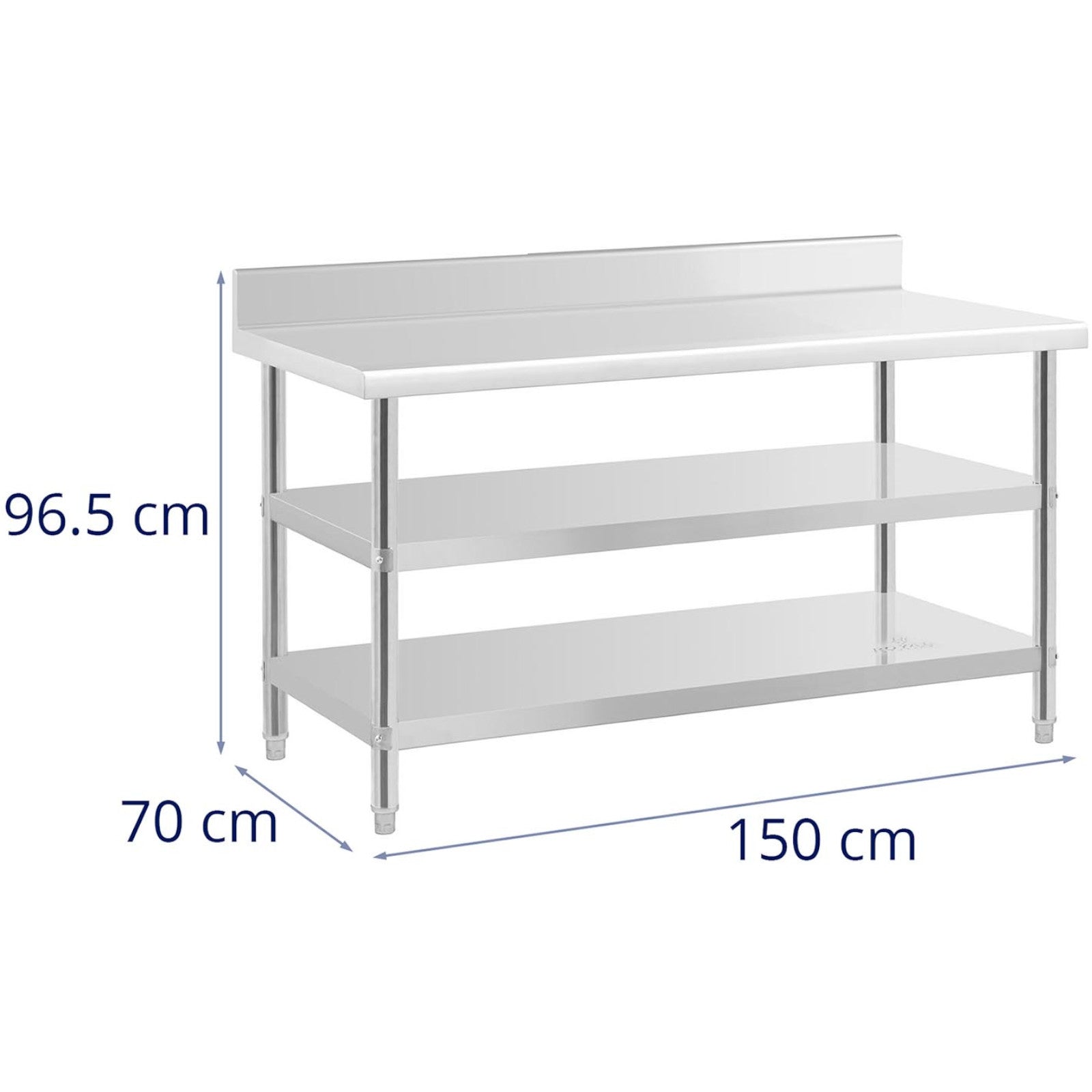 Royal Catering Table, stainless steel, wall-mounted worktop with edge, 2 shelves, 150x70cm – image 6