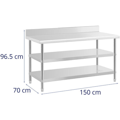 Royal Catering Table, stainless steel, wall-mounted worktop with edge, 2 shelves, 150x70cm – image 6
