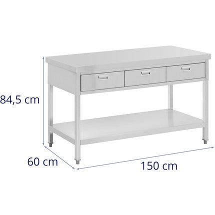 Royal Catering Table, steel gastronomic worktop with shelf and drawers, 150 x 60 cm, up to 295 kg – image 7