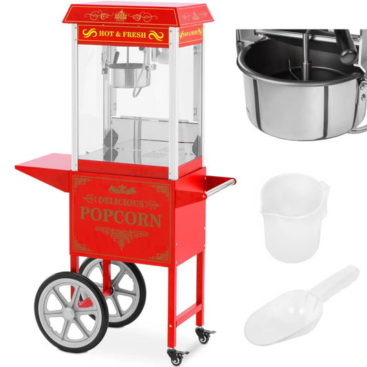 Royal Catering Professional popcorn machine on a trolley with RETRO lighting 88 l 1600 W red