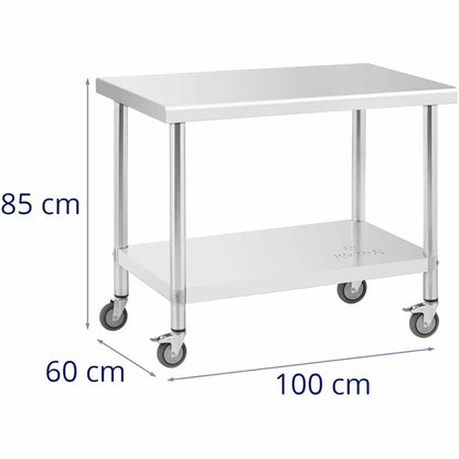 Royal Catering Central steel worktop table on wheels with a shelf 100 x 60 cm – image 5