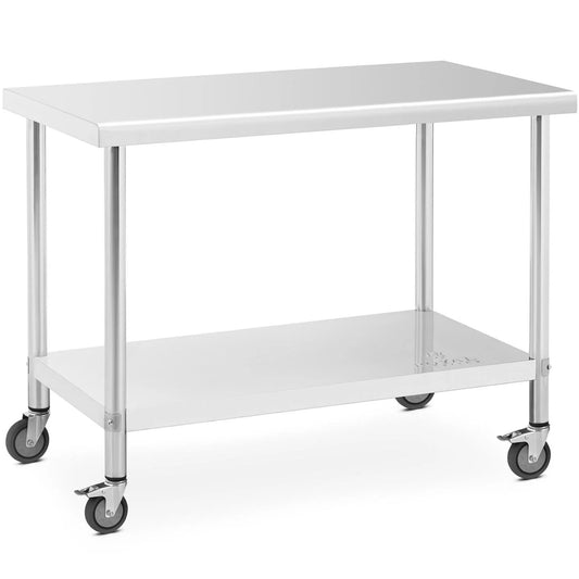 Royal Catering Metal catering table on wheels with a shelf, STEEL, 60 x 120 cm