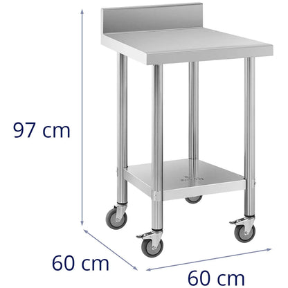 Royal Catering Table worktop on wheels with edge, 2 levels, 60 x 60 cm, STEEL, up to 120 kg – image 7
