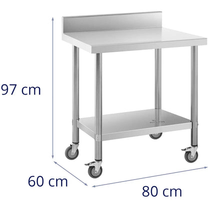 Royal Catering Table, wall-mounted worktop with edge on wheels, 2 levels, 60 x 80 cm, STEEL – image 6