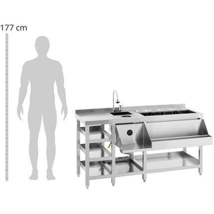 Royal Catering Barman's station bartender table bartender sink with washing machine and ice containers stainless steel