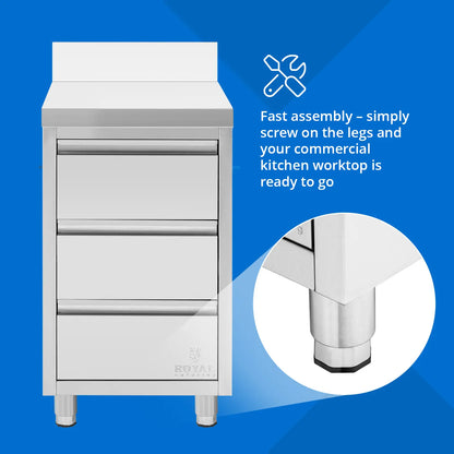 Royal Catering Wall-mounted catering cabinet with edge, 3 drawers, STEEL, 50 x 60 cm – image 4