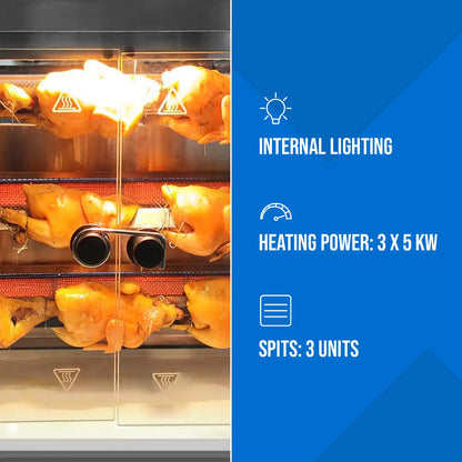 Royal Catering Gas spit roaster for 15 chickens, 3 skewers propane-butane 15 kW – image 5