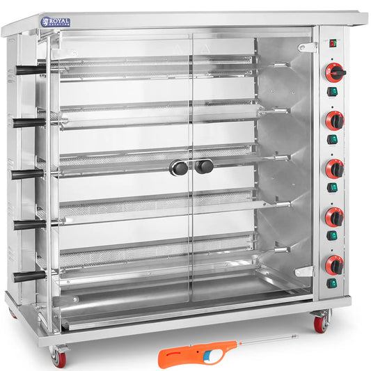 Royal Catering Gas rotisserie grill for 25 chickens, 5 skewers propane-butane 25 kW