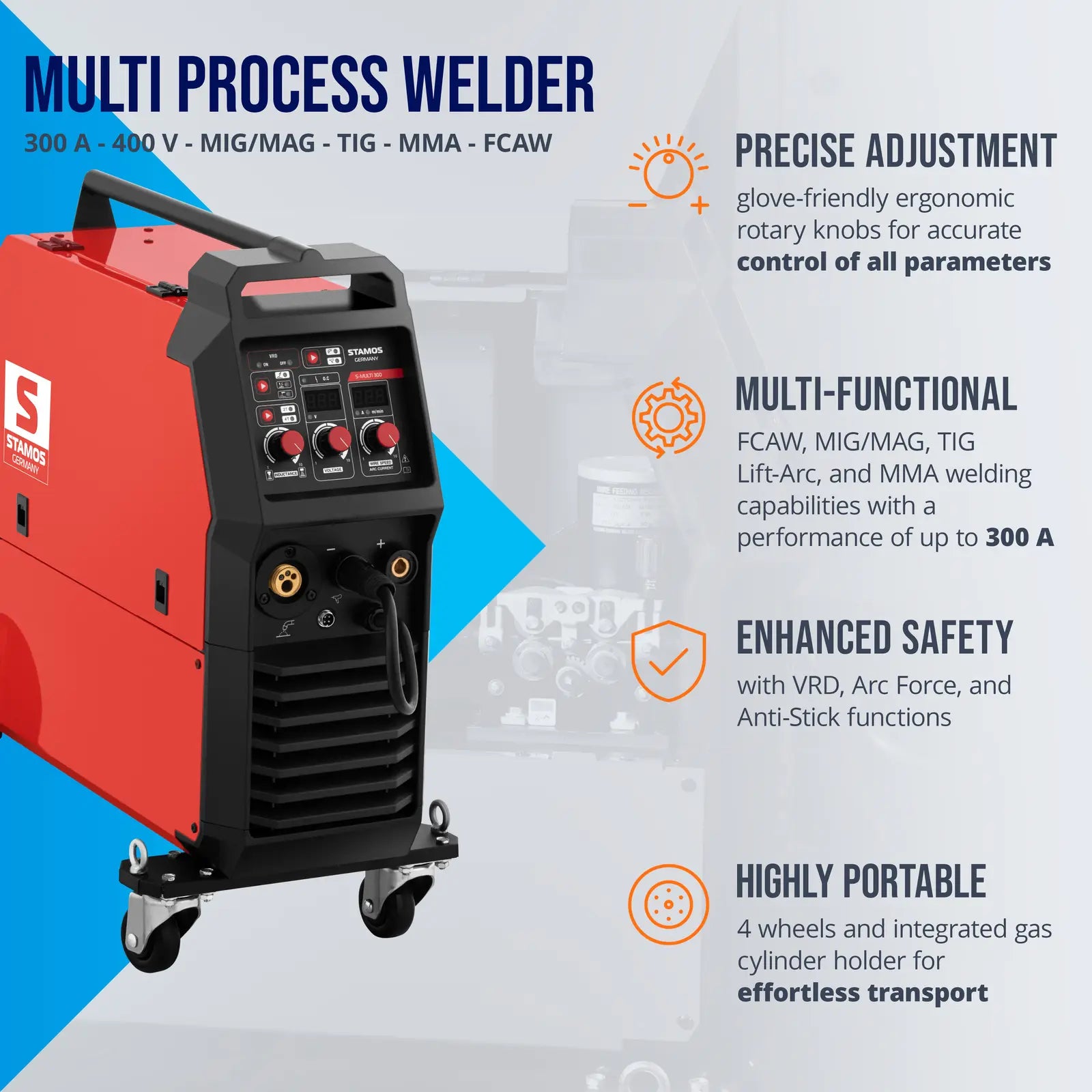 Stamos Germany Multifunctional MIG/MAG TIG MMA FCAW welding machine 300 A 400 V – image 4