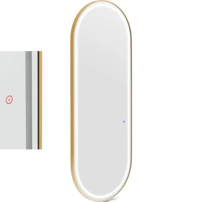 Physa Console hairdressing console mirror with LED lighting, oval, 180 x 70 cm - gold