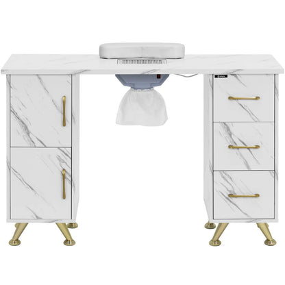Physa Cosmetic manicure desk with absorber, 3 drawers, 2 cabinets - marble gold – image 2
