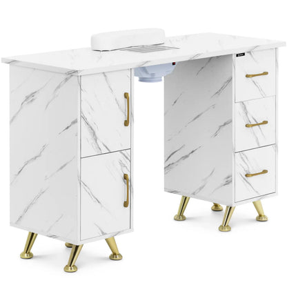 Physa Cosmetic manicure desk with absorber, 3 drawers, 2 cabinets - marble gold