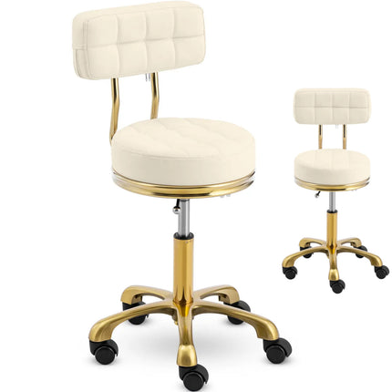 Physa Stool chair, cosmetic stool with backrest on wheels, up to 150 kg GELA, beige and gold