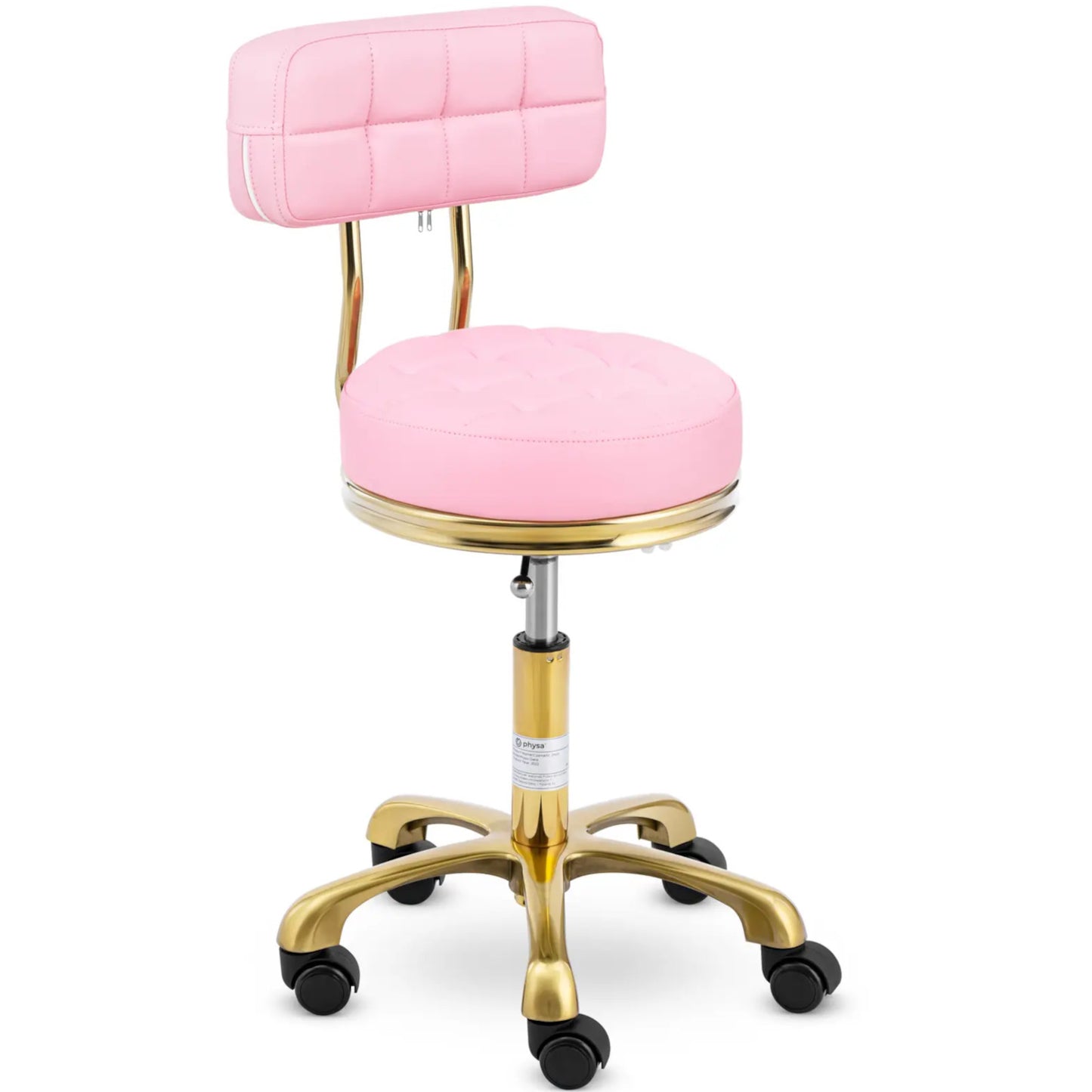 Physa Cosmetic stool chair with backrest on wheels up to 150 kg GELA pink gold – image 2