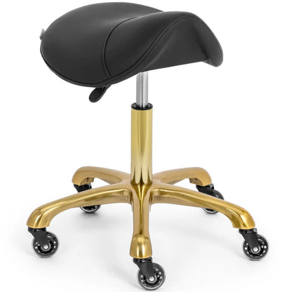Physa Saddle cosmetic stool on wheels up to 150 kg YORK - black and gold