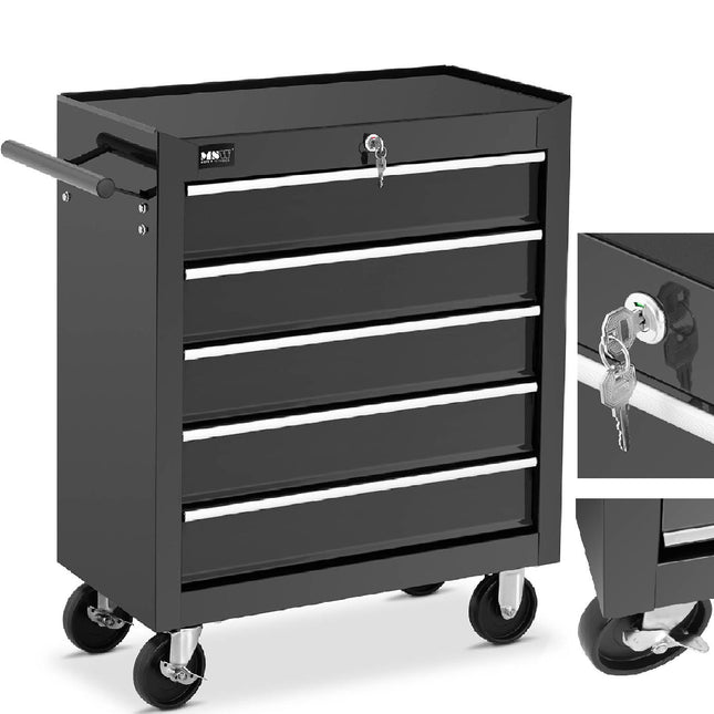Workshop trolley, mobile tool cabinet with 5 drawer handle