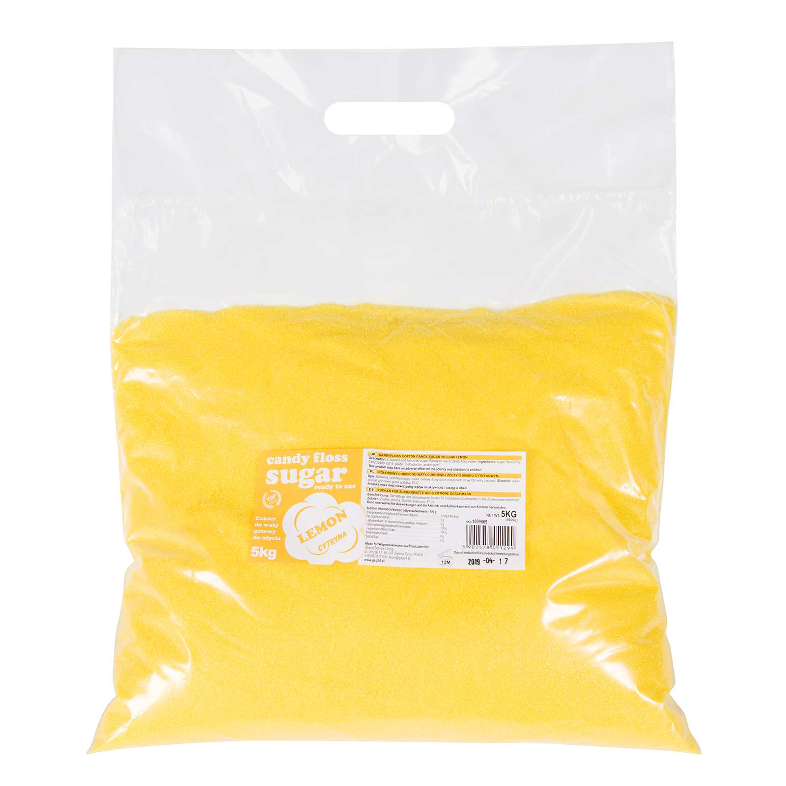 GSG24 Colourful taste sugar for cotton yellow with lemon taste 5kg – image 2