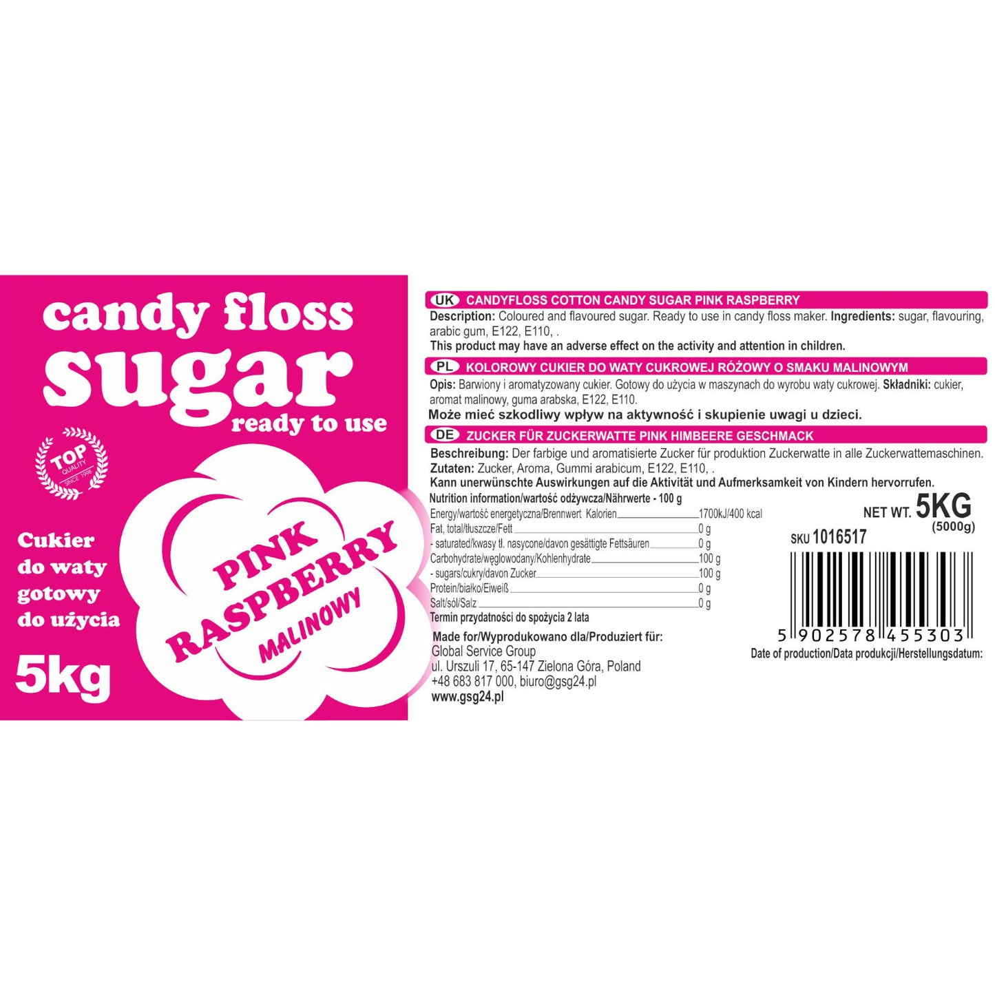 GSG24 Coloured sugar for cotton red with raspberry flavor 5kg – image 3