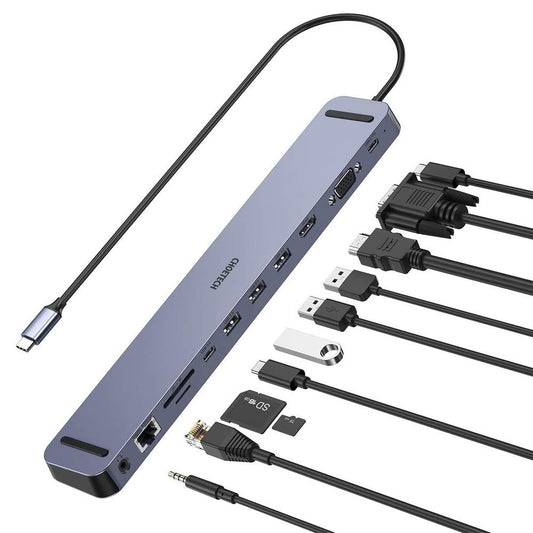 CHOETECH Docking station USB Type C hub adapter 11in1 100W PD gray