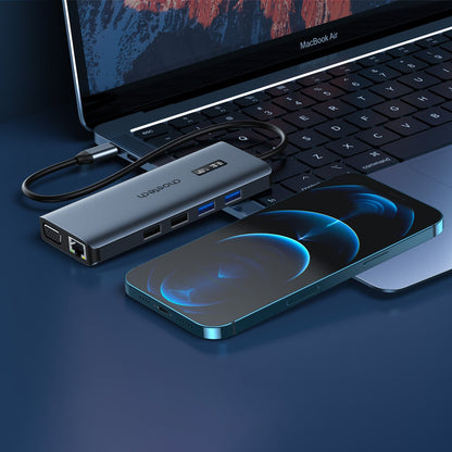 CHOETECH HUB multifunction adapter with USB-C USB-A VGA AUX SD TF 12w1 grey display – image 4