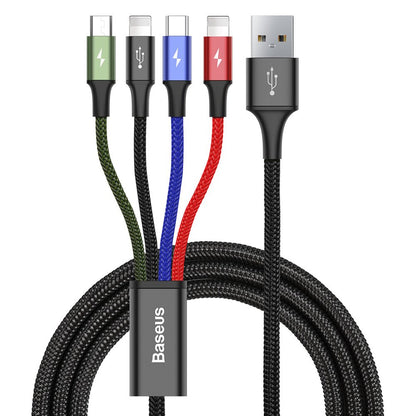 BASEUS USB cable 4w1 2 x Iphone Lightning USB-C microUSB in nylon 3.5A 1.2m black