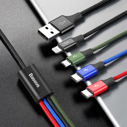 BASEUS USB cable 4w1 Iphone Lightning 2 x USB-C microUSB in nylon 3.5A 1.2m black – image 8