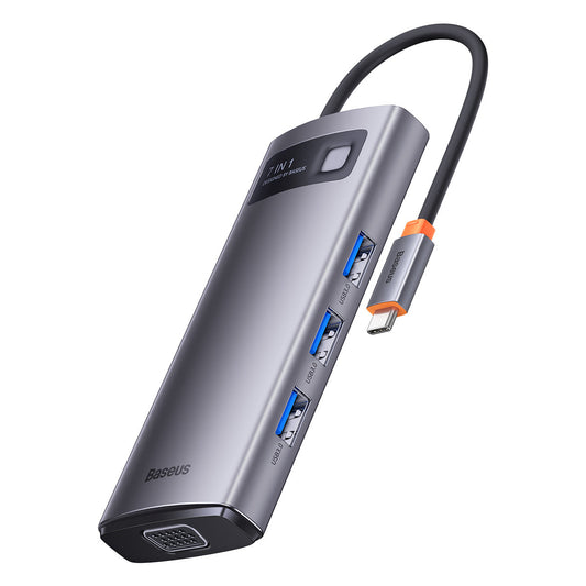 BASEUS HUB 7in1 docking station USB-C 1xHDMI 1xVGA 3xUSB 3.2 1xPower Delivery RJ-45 Ethernet gray