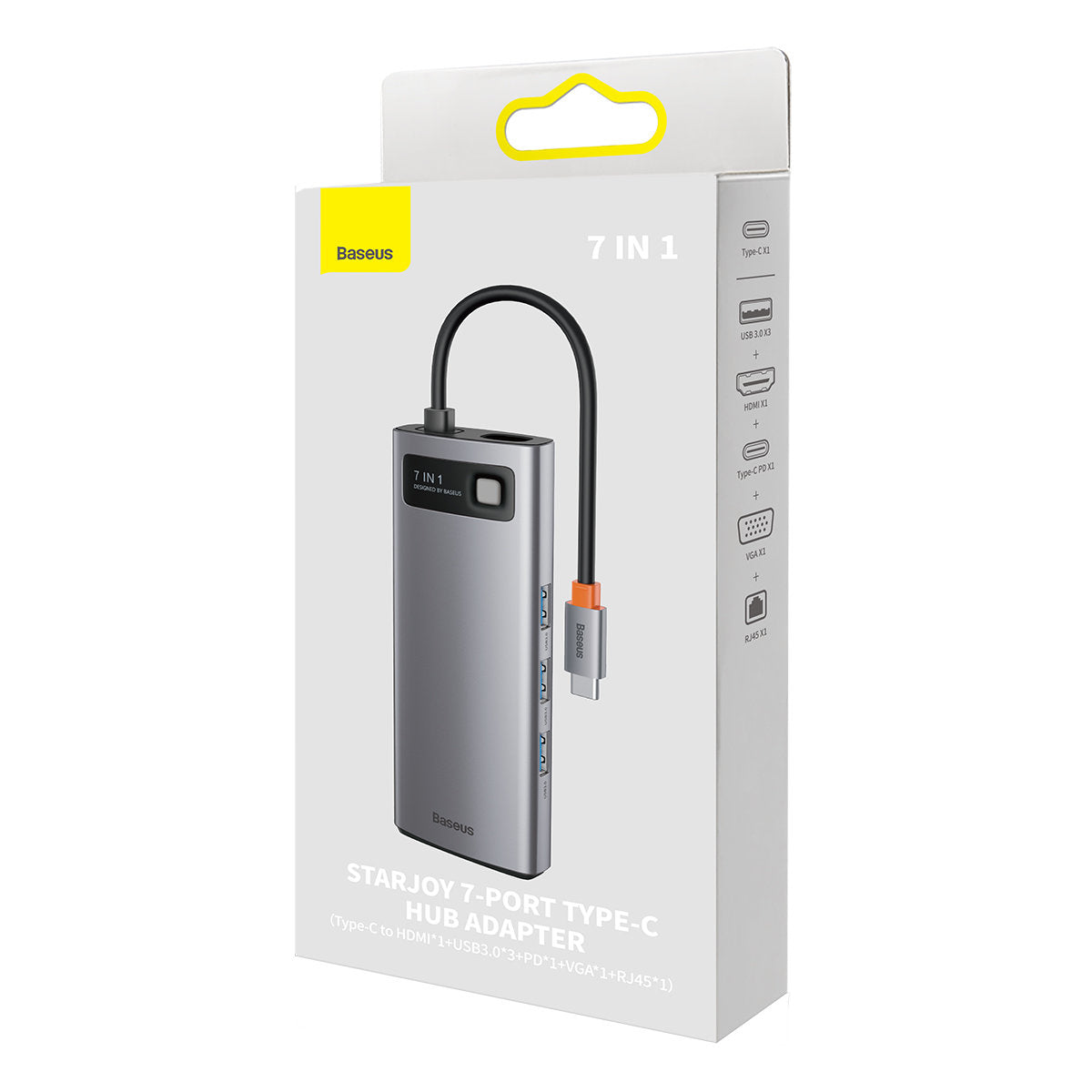 BASEUS HUB 7in1 docking station USB-C 1xHDMI 1xVGA 3xUSB 3.2 1xPower Delivery RJ-45 Ethernet gray – image 5