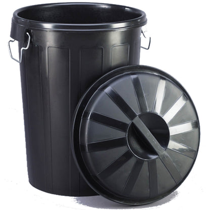 MEVA Universal waste bin container with cover, round, 95L, black