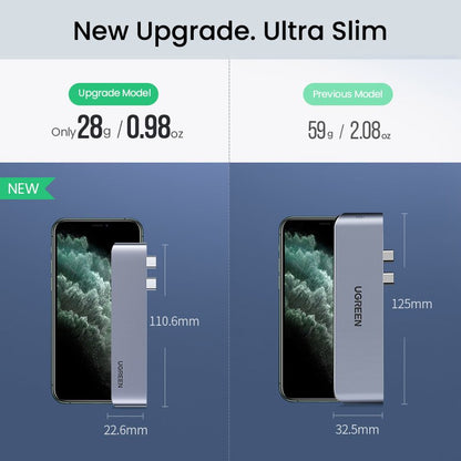 UGREEN Multifunction HUB port to MacBook Pro / Air 2x USB-C on USB-C HDMI 3x USB 3.0 - grey – image 3