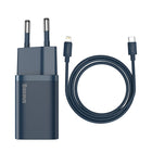 BASEUS Super Si 1C fast USB-C 20W PD charger + cable for iPhone Lightning 1m blue
