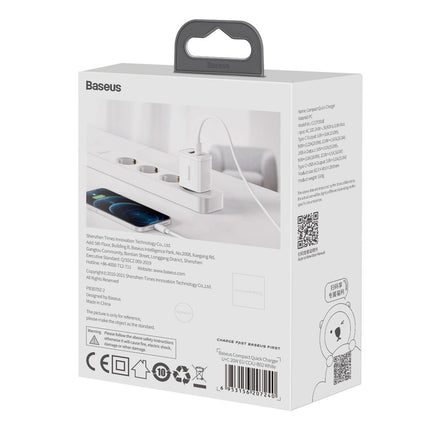 BASEUS Compact USB USB-C 20W 3A PD QC 3.0 white fast charger – image 9