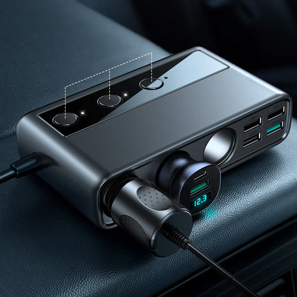 JOYROOM 9in1 car charger 5x USB 1x USB-C 3x lighter socket PD QC black – image 5