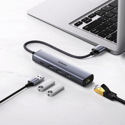 UGREEN Multifunctional HUB USB 3.0 adapter - 3x USB Ethernet RJ-45 USB-C PD grey – image 5